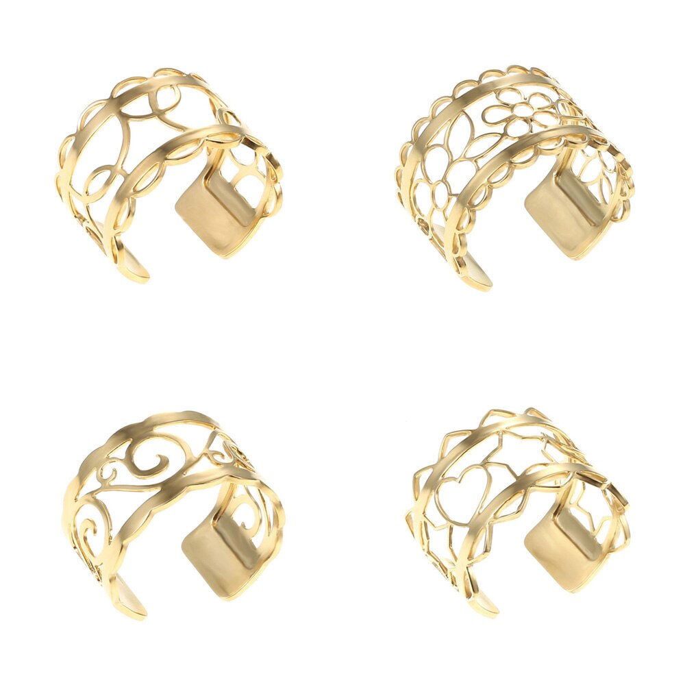 Legenstar Trendy Rvs Goud Kleur Verstelbare Ringen Homme Omkeerbare Lederen Open Geometrische Bague voor Vrouwen