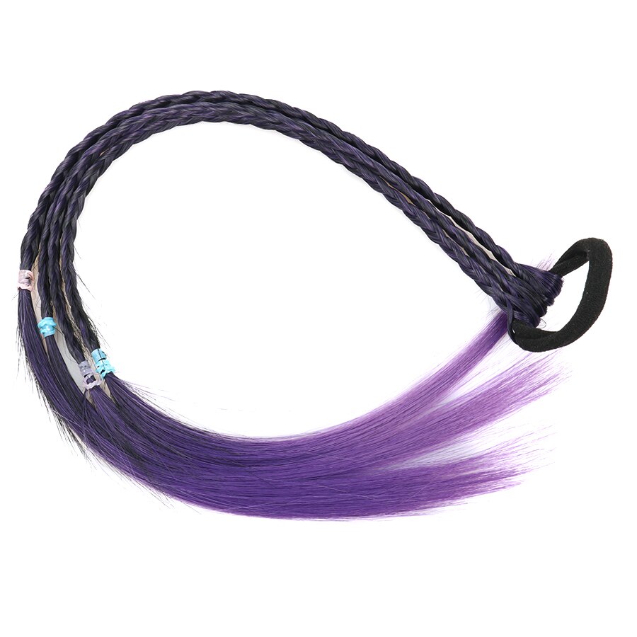 Rubber Bands With Pigtails Rainbow Color Overhead Tail Kanekalon Box Braids Ponytail Hair Extensions With Elastic Band For Girls