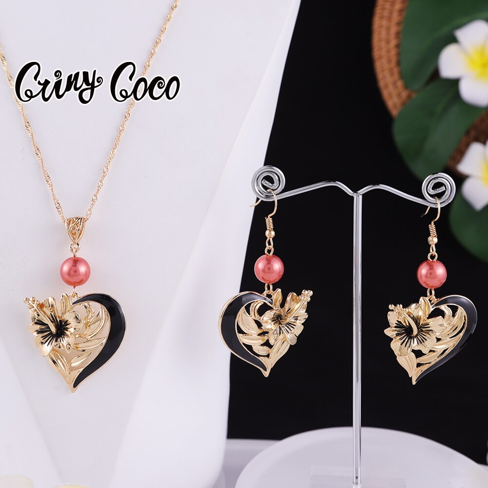 Cring Coco Herz Anhänger Halskette einstellen Hibiskus Blumen Ohrringe Halskette Trend hawaiisch Schmuck setzt für Frauen