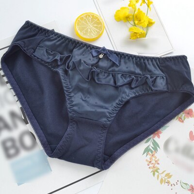 Japanese big red Dingyuan simple cotton ladies underwear cotton embroidered lace sexy large size underwear JF3009: NAVY / M