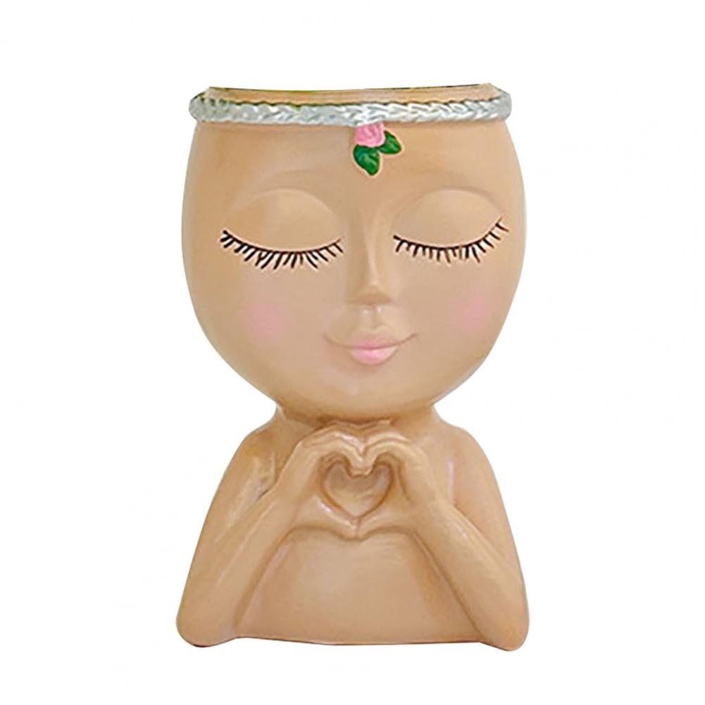 Gezicht Bloempot Liefde Stijl Meisje Hoofd Plant Pot Kleine Dame Gezicht Planter voor Succulente Binnen Buiten Planten Desktop Penhouder: Rood