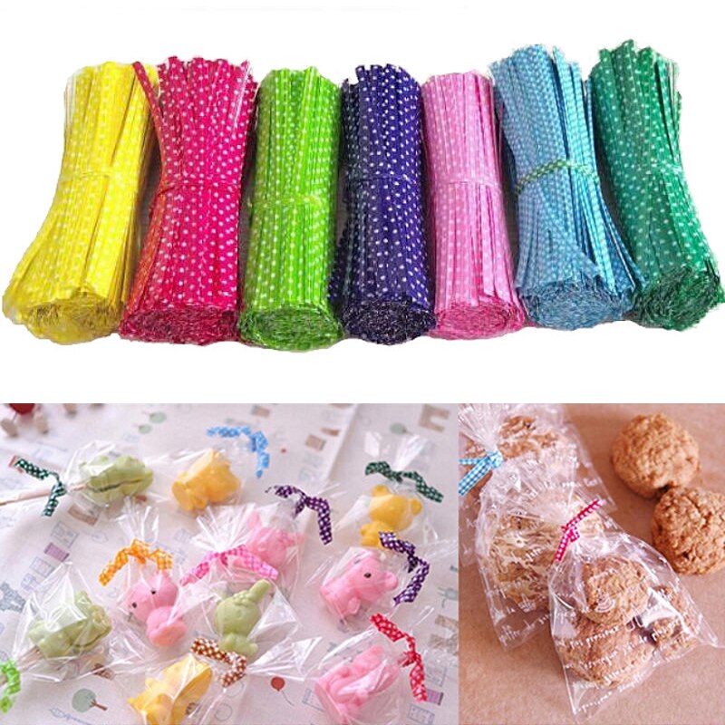100Pcs cravatte metalliche a spirale filo per caramelle cravatte borsa chiusa confezione da Dessert clip di tenuta morsetti da sposa 9Cm tinta unita