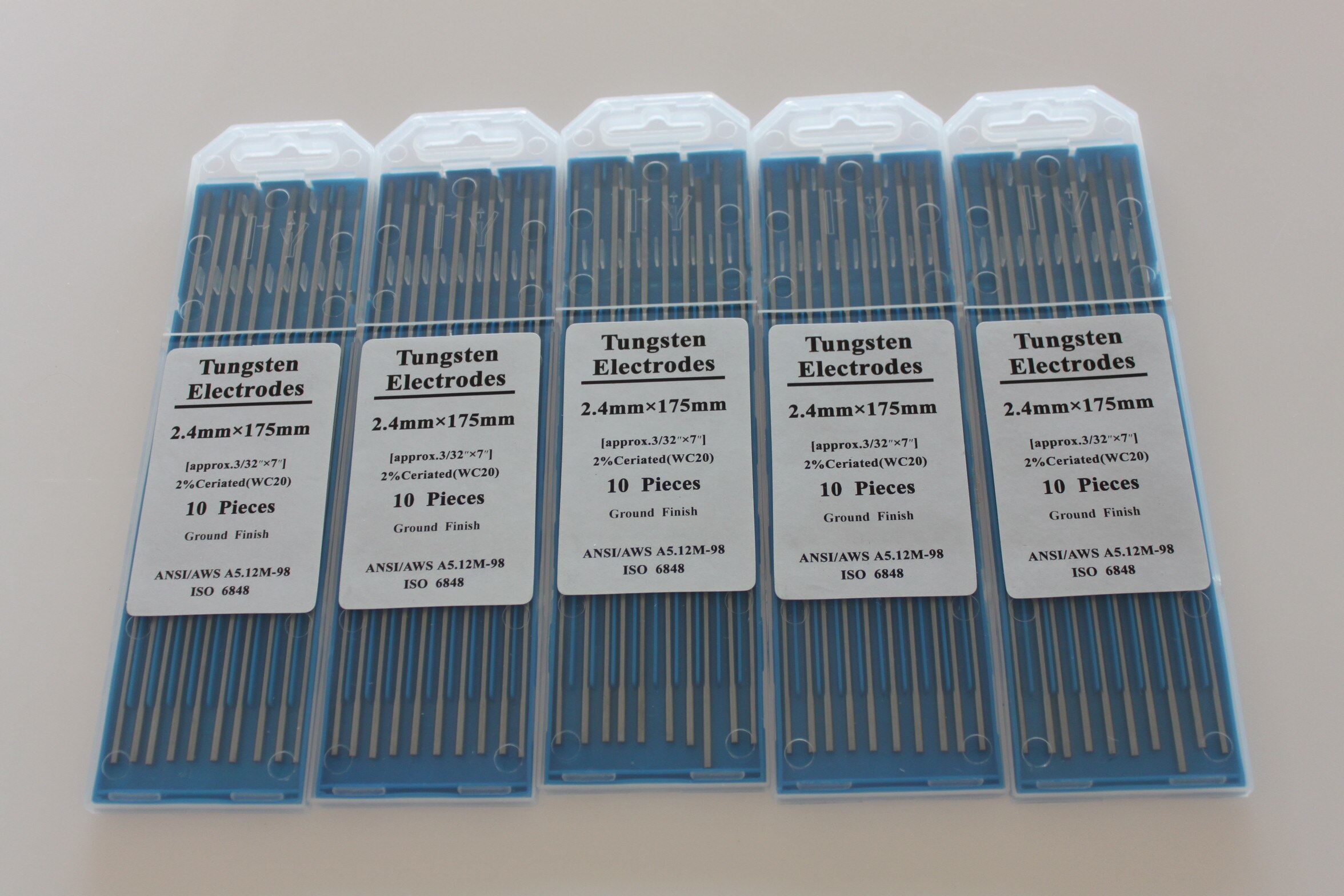Electrodo de tungsteno de cerio WC20, varillas y barra de soldadura de cerio 2%, 1,0, 1,6, 2,0, 2,4, 3,0, 3,2mm x 150MM, 10 unids/caja