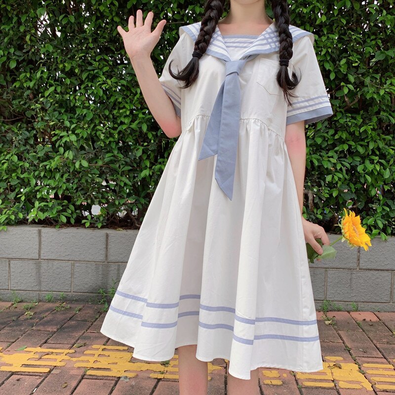 Japanilaistyylinen college-tyylinen lyhythihainen tytön mekko nainen kesä löysä makea ikää vähentävä jk merimies kaulusmekko