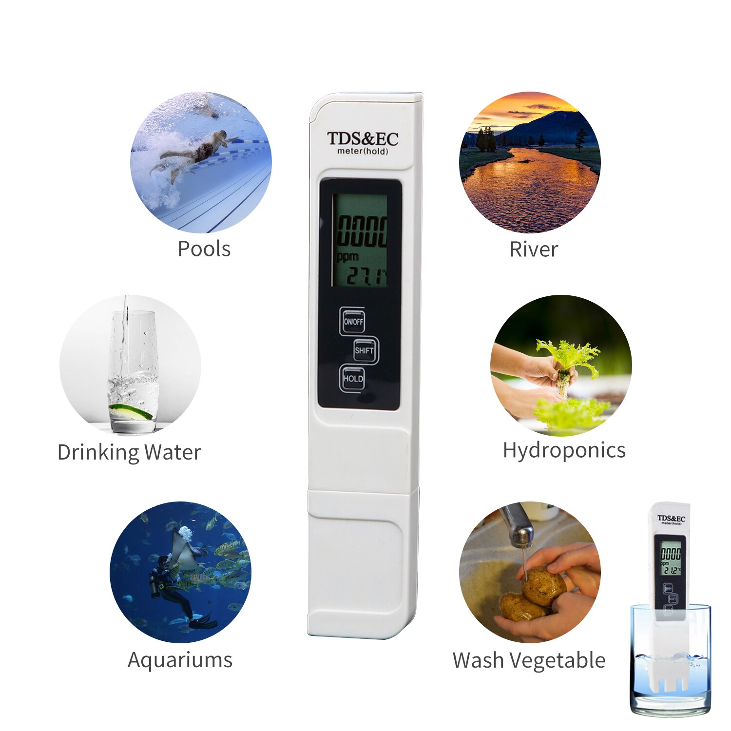 Vanntester meter 3 in 1 tds motor tester 0-9990 ppm digital tds ec lcd vann renhet ppm drikke akvarium filter vann test