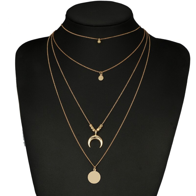 Multilayer Crystal Moon Necklaces & Pendants For Women Vintage Charm Gold Choker Necklace Bohemian Jewelry