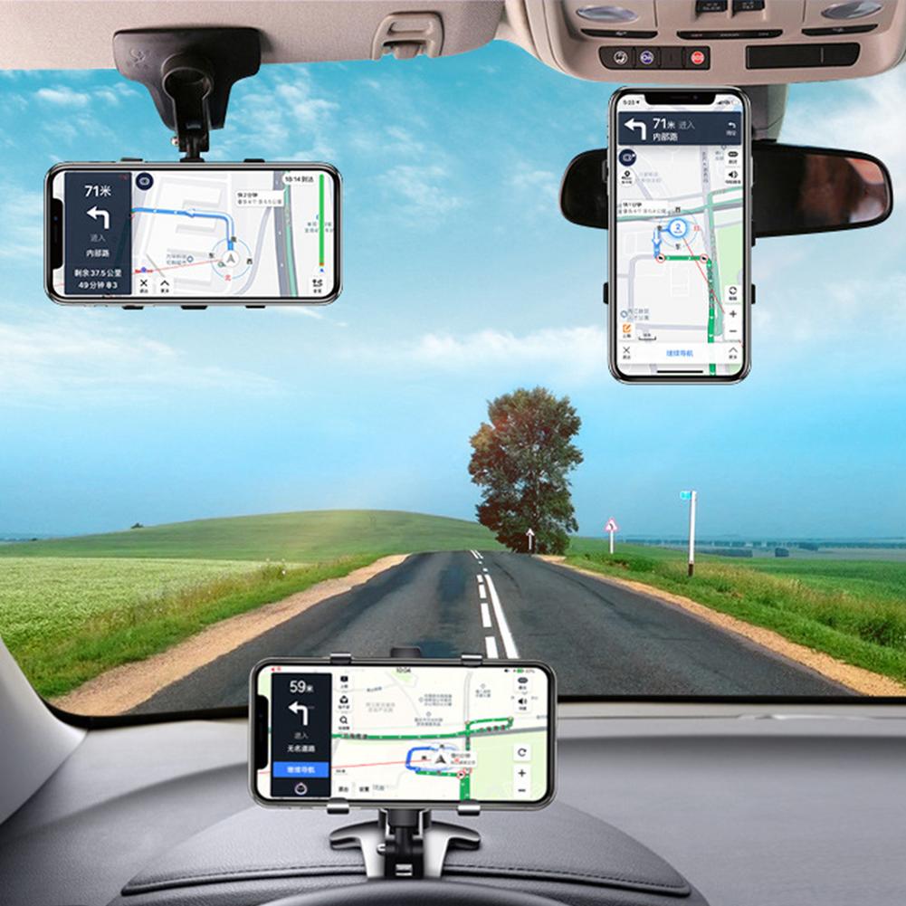 Car Phone Holder 360 Degree Mobile Phone Stands Rearview Mirror Sun Visor In Car GPS Navigation Bracket Retractable Stand