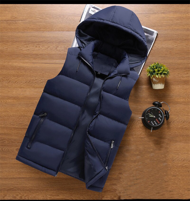Ymwmhu-gilet d'automne sans manches pour homme, 6XL, gilet à capuche, à la , solide, grande taille, Streetwear, ample et coupe: Blue / XL
