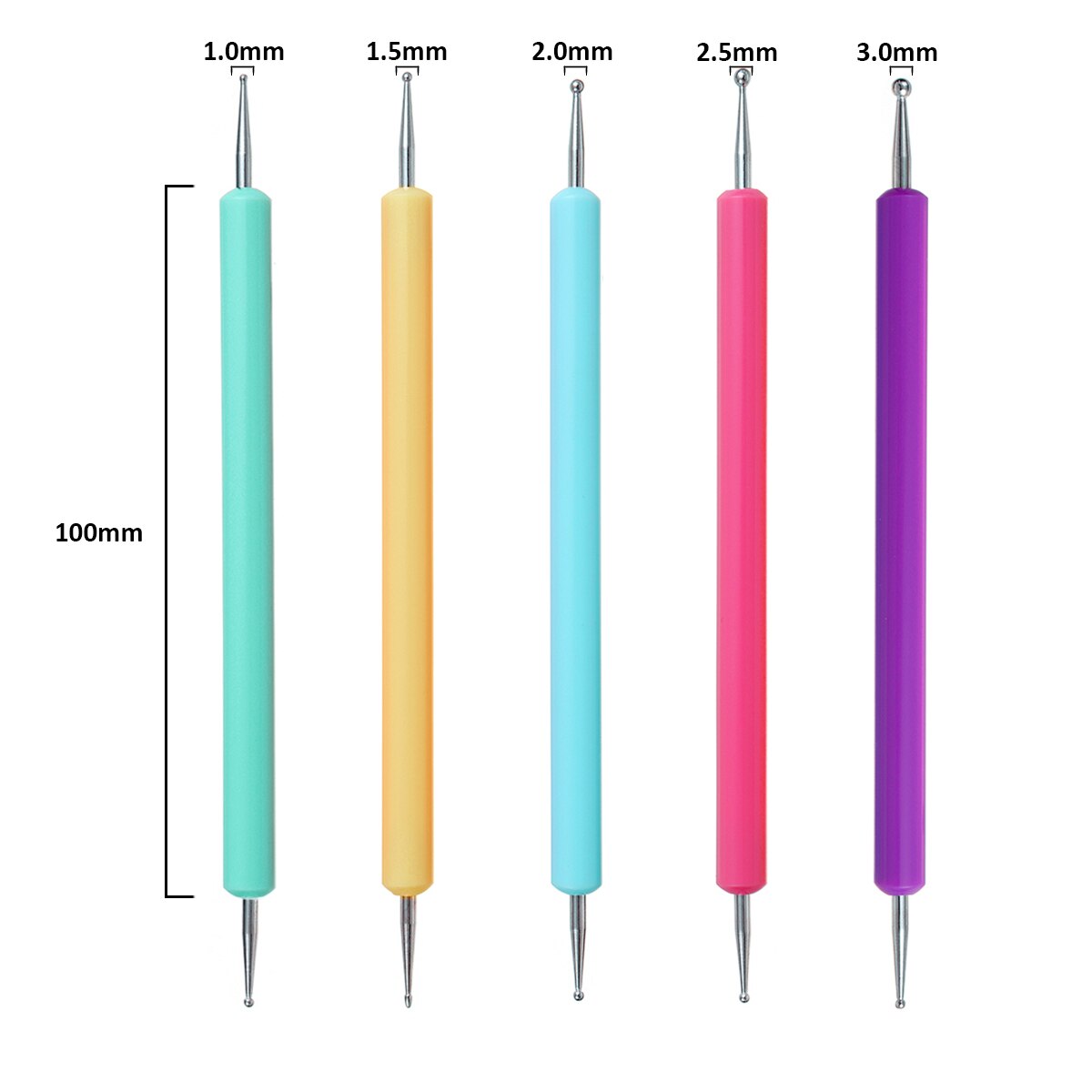 Monja 5 Stks/set Dubbele Hoofd Manicure Borstel Acryl Gel Graveren Pen Strass Kralen Decoratieve Delicate Nail Art Gereedschap