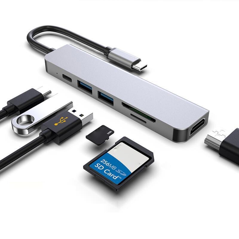 6-in-1 Type-C Extension Hub Laptop Computer Peripheral Docking Station Adapter