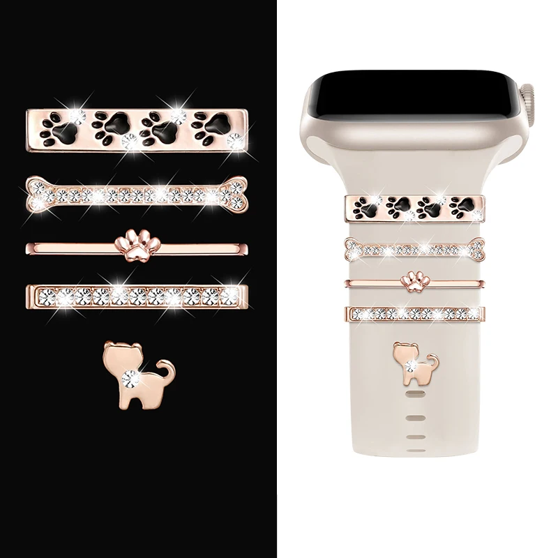 Anillo decorativo de correa de para Apple Watch, adorno de diamante, decoración de pulsera, dijes de Metal, accesorios de correa de silicona: Negro y gris