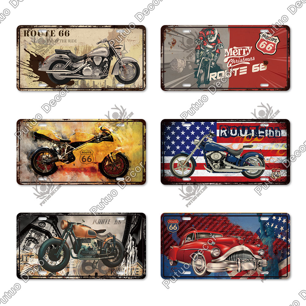 Putuo Decor-placa de matrícula Route 66, letrero de Metal Vintage para Bar, Pub, Gasolinera, garaje, hombre, cueva, decoración de pared del hogar