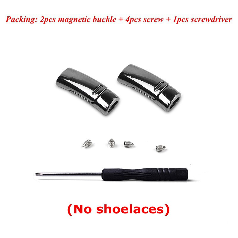 En elastisk uden binde snørebånd sneakers dovne snørebånd børn voksen sikkerhed hurtig flad snørebånd magnetisk metallås udendørs fritid: 2 stk pistol farve