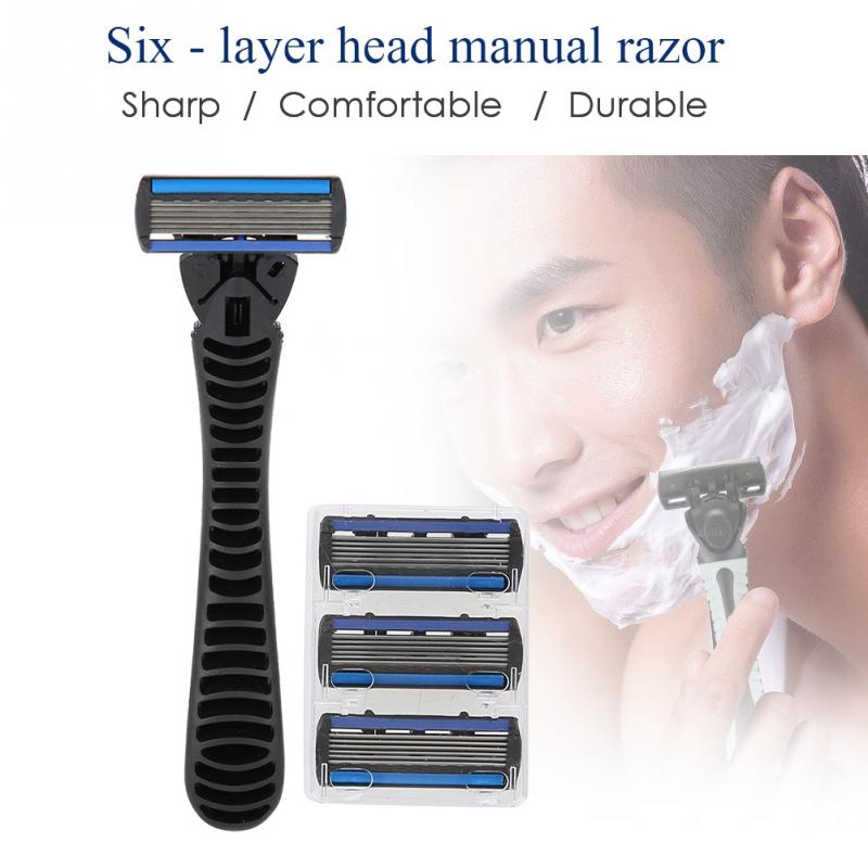 Razor Handle + 6pcs Six-layer Blade Razor Head Male Face Cleansing Care Tool