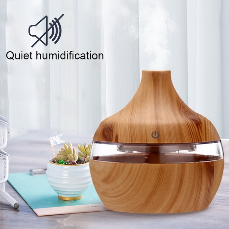 Electric Humidifier Essential Aroma Oil Diffuser Ultrasonic Wood Grain Air Humidifier USB Mini Mist Maker for Office LED Light