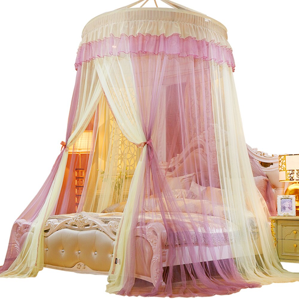 Baldachim robić łóżka zawieszony moskitiera netto okrągły wierzchołek łóżko księżniczki namiot kurtyna składany baldachim na łóżku wróżka koronki Dossels dziewczyna: A4 duży