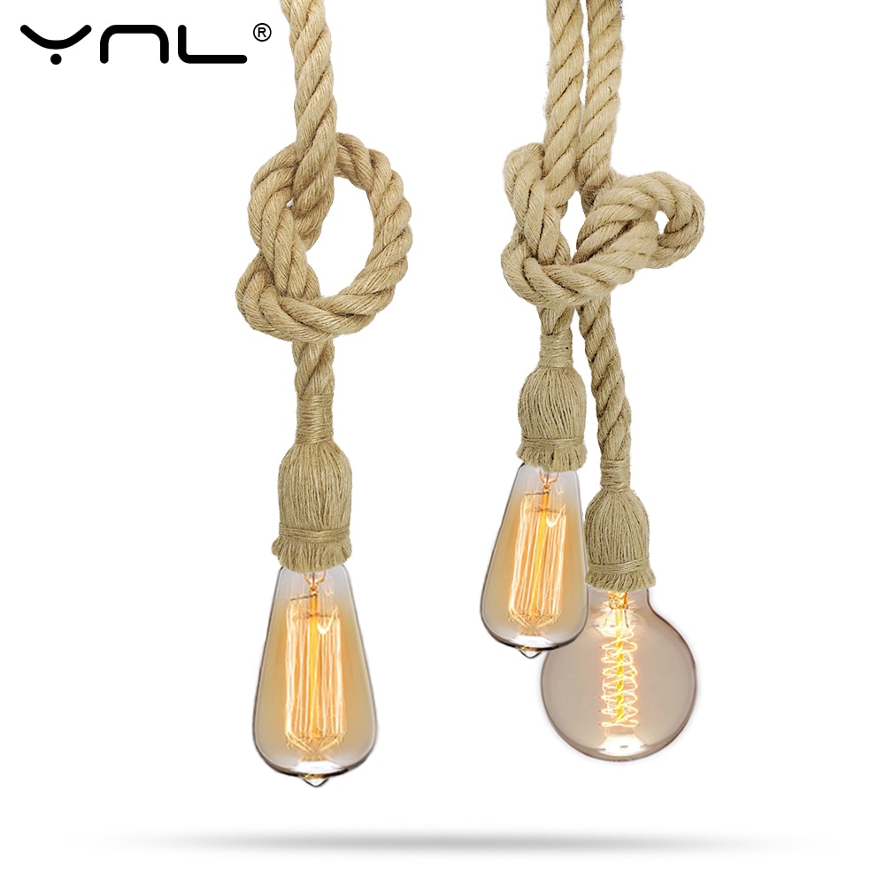 Vintage Hennep Touw Hanglamp Kit Met Schakelaar Socket Diy Enkele Kop Opknoping Licht Kabel Touw Socket Textiel Snoer Decor Verlichting Voor Slaapkamer Living R