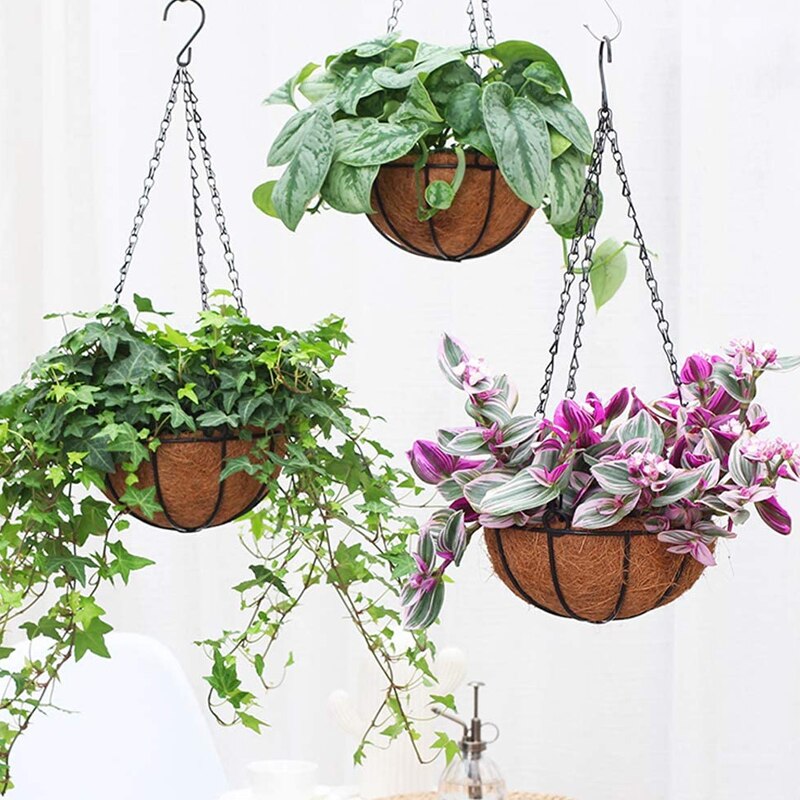 1pc Iron Coconut Half Round Flowerpot Hanging Pots Garden Plant Planter Flower Basket Wall Window Rattan Decor Pot