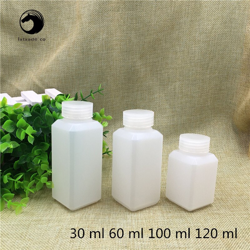30 stuks 60 100 120 ml lege kleine potjes witte vierkante plastic opberg mini flesjes wasmiddel olie verzegelde verpakking containers botellas