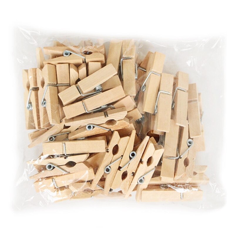 Pinzas de madera para fotos, soporte para notas, pinzas de ropa reutilizables, Clips de ropa antideslizantes para lavandería en casa, pared de fotos DIY, 50 piezas: 4.5x1.2cm