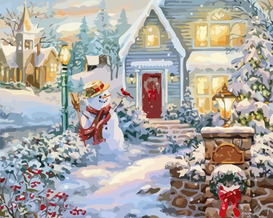 HUACAN Oil Painting Snowman Kits Drawing Canvas HandPainted DIY Pictures By Numbers Christmas Art Home Decoration: SZHC1-764