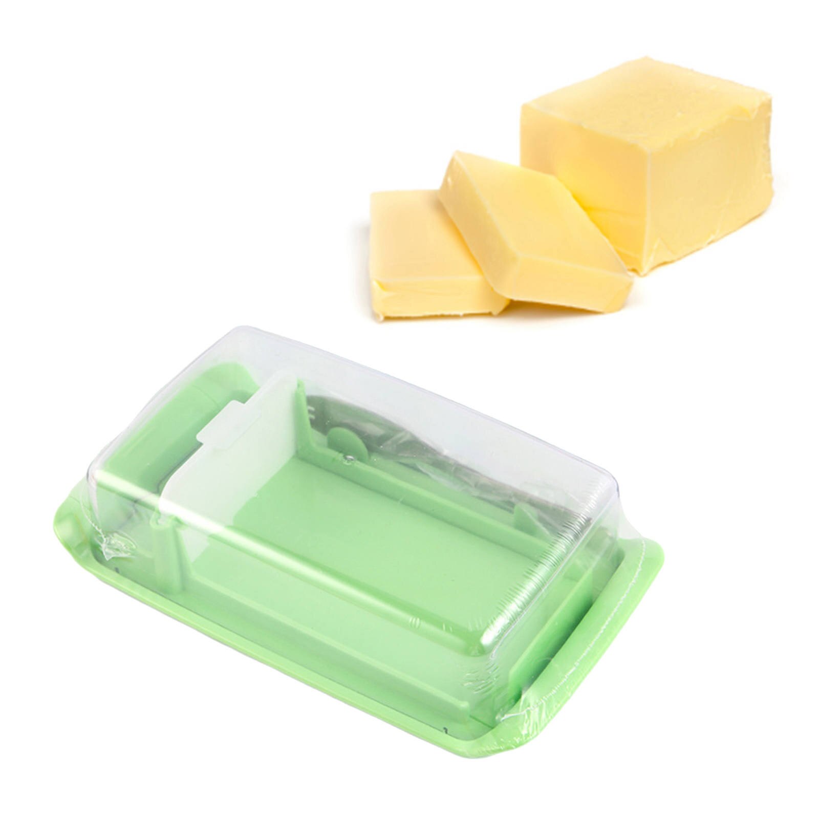 Boter Box Met Vork Rechthoekige Vers Houden Kaas Opslag Keeper Afdichting Houder Koelkast Organizer Opslag: green