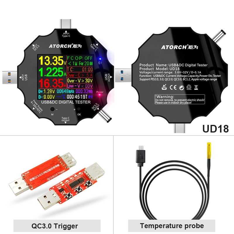 DC5.5 Type-C Usb Tester Digitale Voltmeter Ampèremeter Display Volt Amp Power Bank Meter Iphone E-Test App