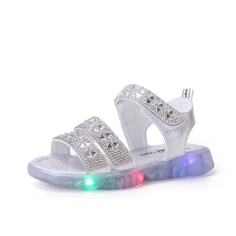 Summer Children's LED Light Up Shoes Soft Sole Boys and Girls Princess Crystal Shoes Sandals Kids Shoes GSS29