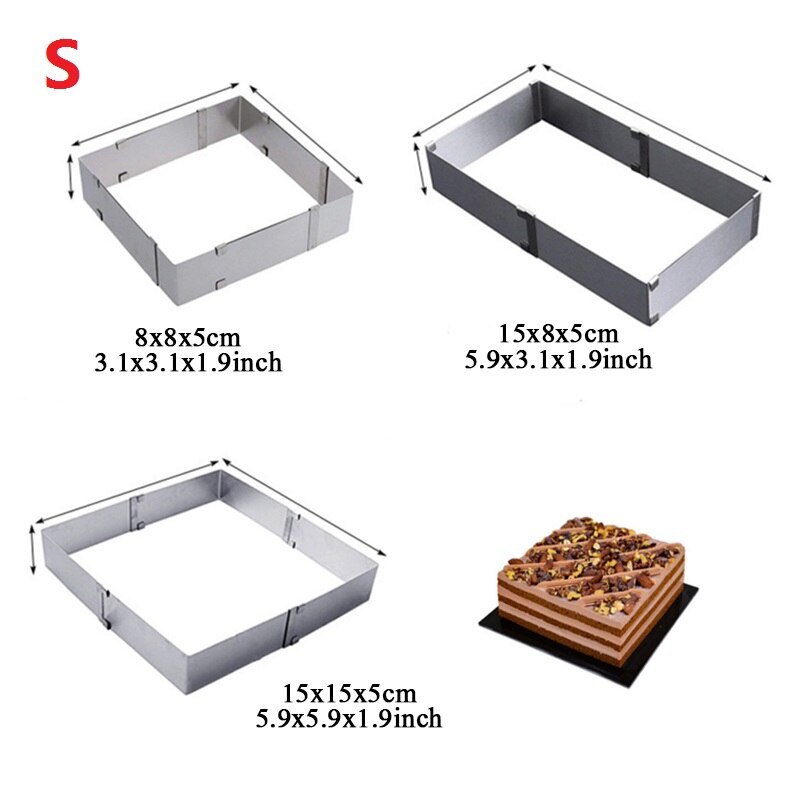 DIY Stainless Steel Cake Cutter Slicer Adjustable Round Bread Adjustable16cm-30cm Cake Ring Mold Cake Layered Baking Tools: Small Square