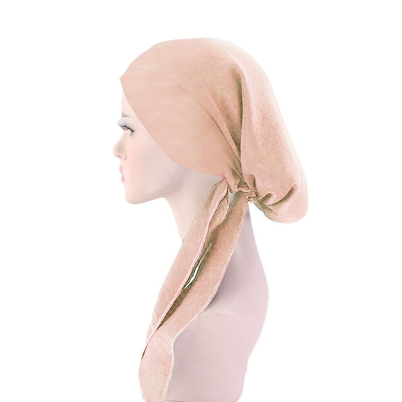 Muslimske kvinder hovedtørklæde hue hue kemo hat turban hovedbeklædning bandana kræft hårtab cover hovedtørklæde hoved wrap strækhætter: 12 abrikoser