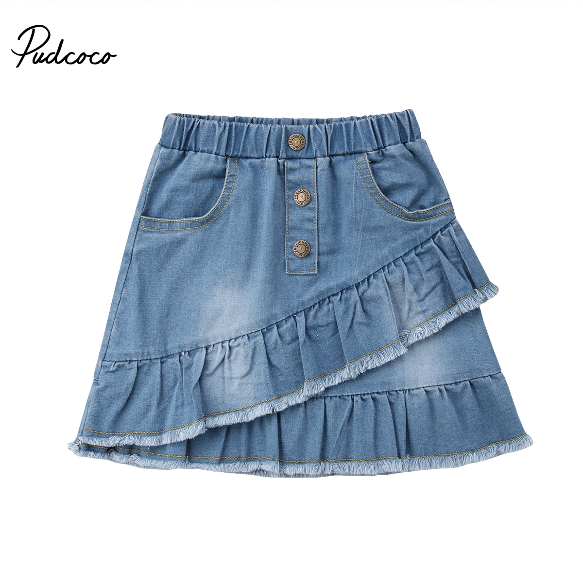 Bambini Pannello Esterno Tasto Dei Jeans per la Ragazza Del Denim Mini Gonna Casual Del Bambino di Modo Della Ragazza Sveglia Del Bambino Blu 1 2 3 4 5 6 anni