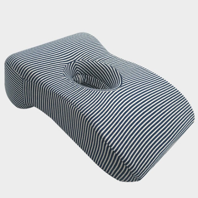 Memory Foam Nap Pillow Office Noon Sleeping Pillow School Table Desk Pillow Breathable With Hole for Face Down Sleeper HM005: Blue white stripe