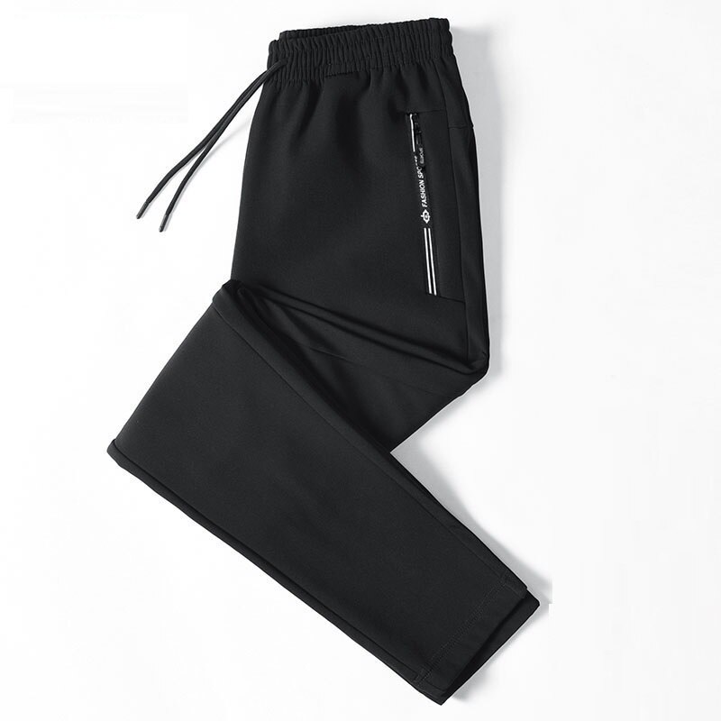 Efterår vinter fleece jogger herre bukser løse lige bukser herre sweatpants tykke varme sports joggers udendørs store 8xl: 8xl / Sort