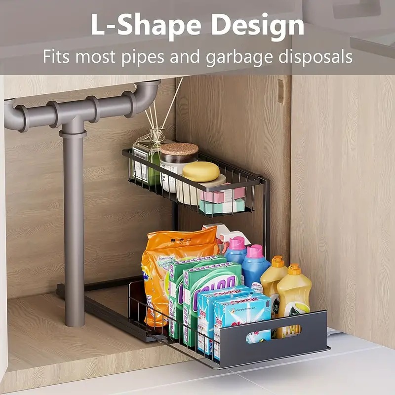 Organizadores y almacenamiento debajo del fregadero de 2 niveles con cajón deslizante, estante de baño multiusos, organizador para almacenamiento de cocina y baño