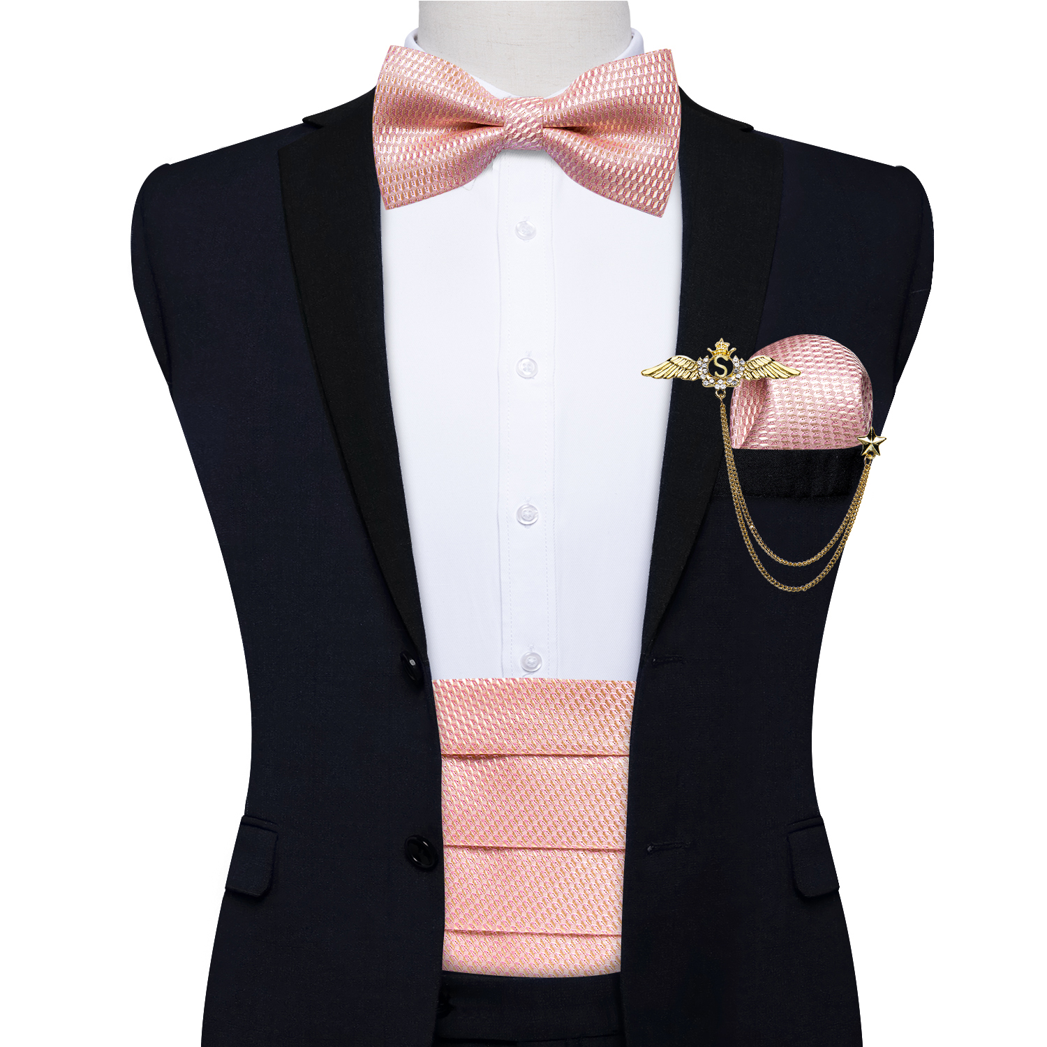 Prämie die Seide Männer Kummerbund Vor-gebunden Fliege Manschettenknöpfe Tasche Platz einstellen Schwarz Einstellbare Hochzeit Rauchen gürtel: YF-3009-0017