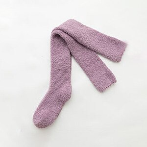 Varme koral fleece strømper kvinder vinter tykkere fløjl lange sokker strømpebukser lår sne termisk onve knæ sokker hjemme calcetines: Lilla