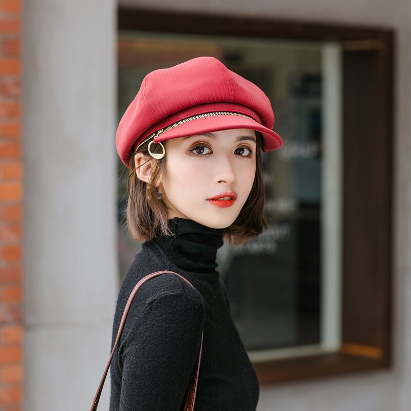 Boina, gorro de otoño-invierno , sombrero de mujer Vintage a rayas octogonal, gorra de caballero, gorra de pintor con cremallera para mujer, sombrero de pintor artístico de doble uso