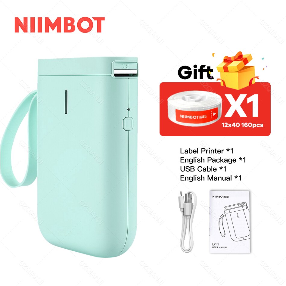 Niimbot D11 Label Printer Mini Wireless Sticker Printing Label Maker with 5 10 Roll White Paper Official Phone Price Tag Printer: Green Printer