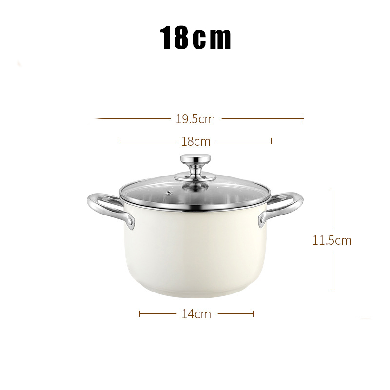 304 rostfria soppgrytor non-stick pannor med lock mjölkgryta induktionshäll gasspis stekpanna wok köksredskap: Vit