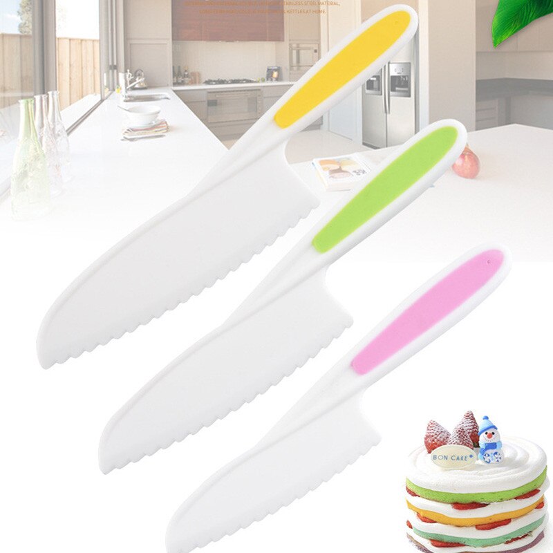 3Pcs Kids Safety Sawtooth Cutter Plastic Fruit Knife Childrens Chef for Bread Lettuce Toddler Cooking Knives Children DIY Tools
