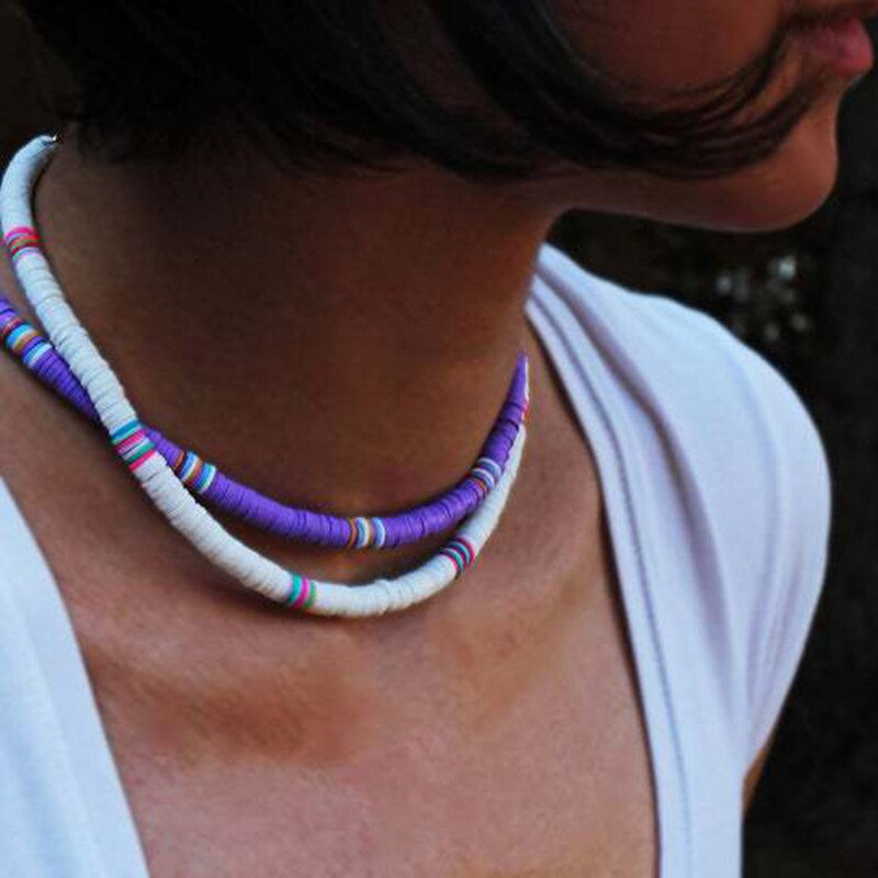 Bohemian Kleurrijke Klei Choker Ketting Voor Vrouwen Meisjes Boho Regenboog Polymeer Klei Kralen Verstelbare Kraag Femme Sieraden