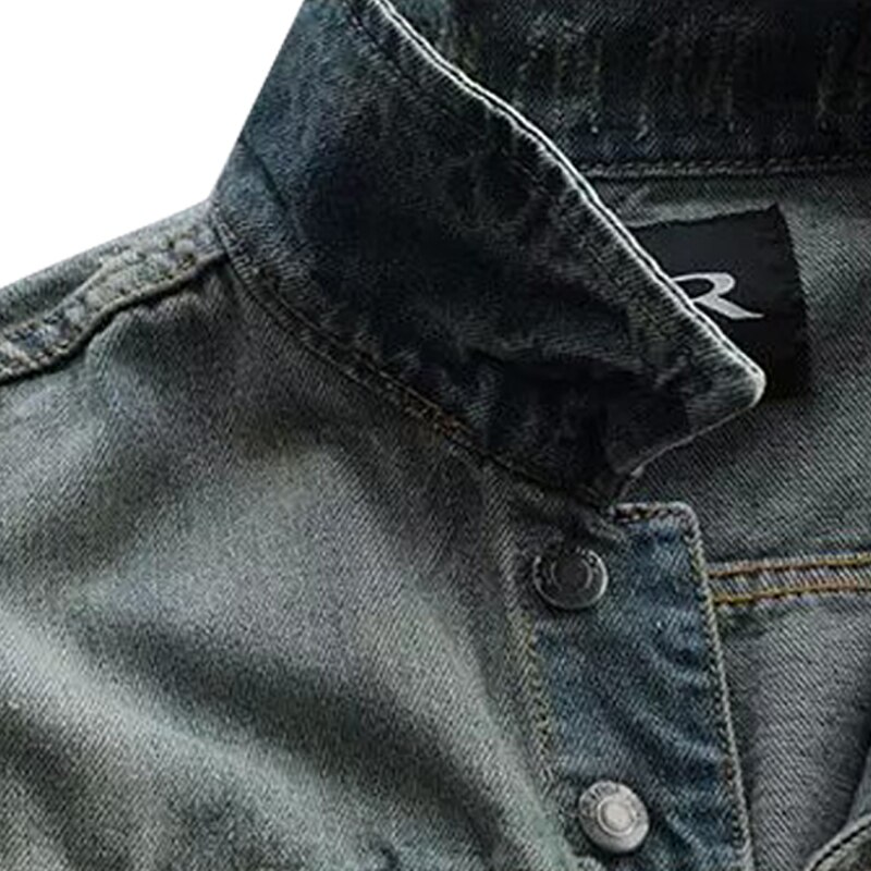 Chaqueta vaquera de motocicleta para hombre, ropa de tendencia coreana, clásica, Vintage, azul, con solapa de un solo pecho, otoño,