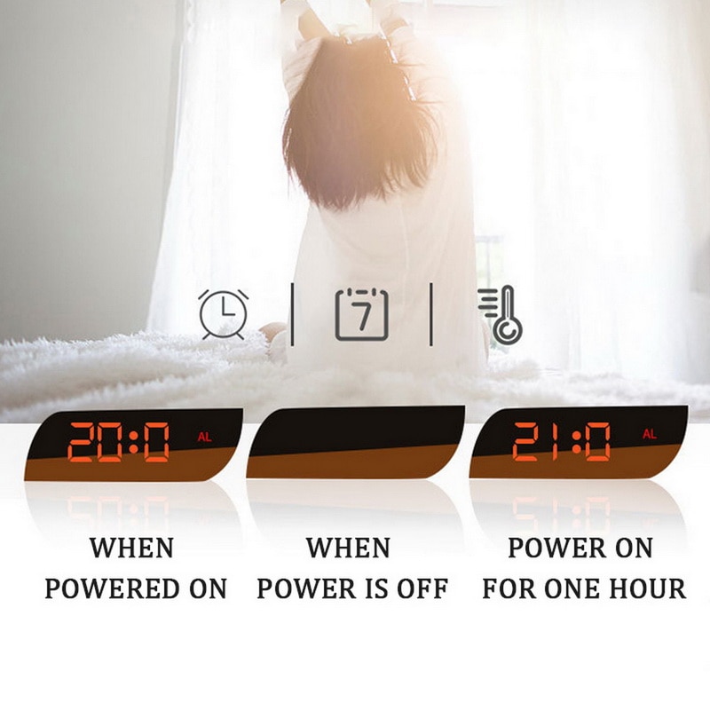 Veilleuses numérique miroir horloge LED réveil batterie utilisation température Snooze fonction bureau horloges Table horloge décor à la maison