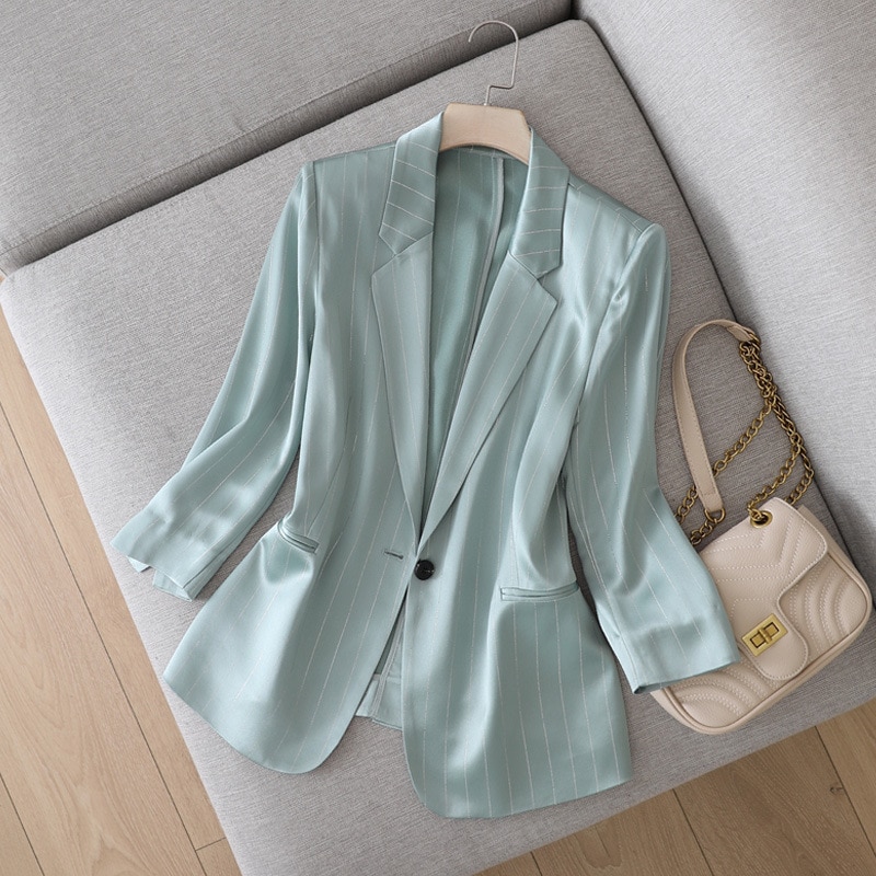 LMCAVASUN Japan gloss triacetate satin Small suit jacket Women's slim suit