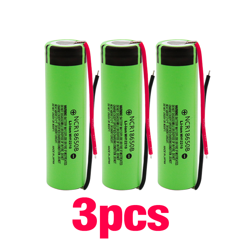 100% 18650 battery 3400mah 3.7v lithium battery for NCR18650B 3400mah Suitable for flashlight battery+ diy line: 3pcs