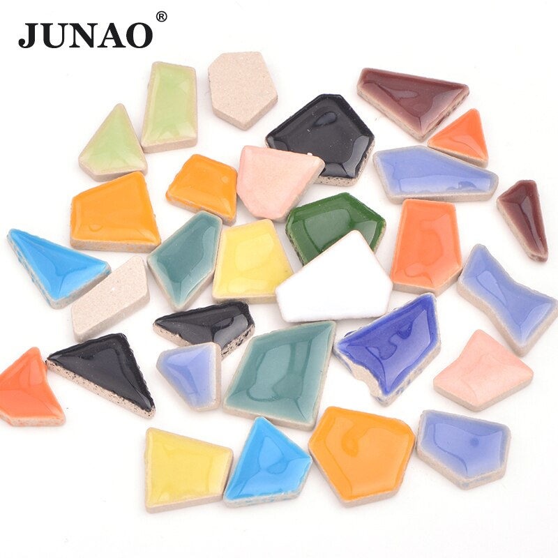 JUNAO 20 piezas-mosaico de piedras de vidrio para niños, piedras de vidrio Mosalic, guijarros de vidrio, Material artesanal, puzle, DIY, fabricación de mosaico: Ceramic Fragments