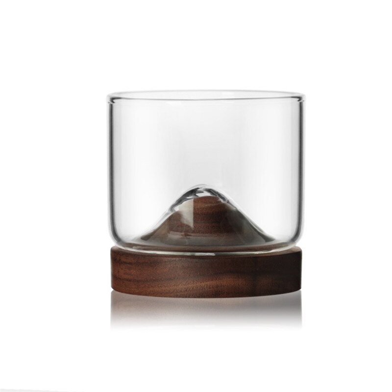 Bjerg whiskyglas med træbase ølglas vin vand te kop whiskyglas sæt bar drinkware tilbehør: A1