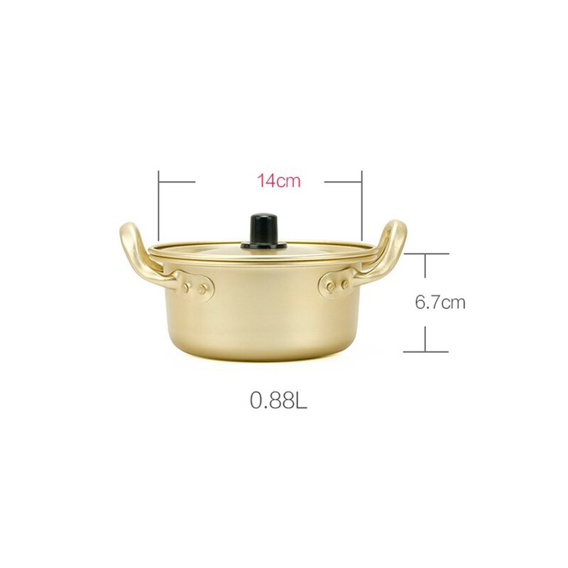 Olla dorada para Fideos, tallarines coreanos para Ramen, olla de sopa de aluminio con tapa, fideos, leche, huevo, sopa, herramientas de cocina, olla rápida✈✈✈✈✈: 14cm