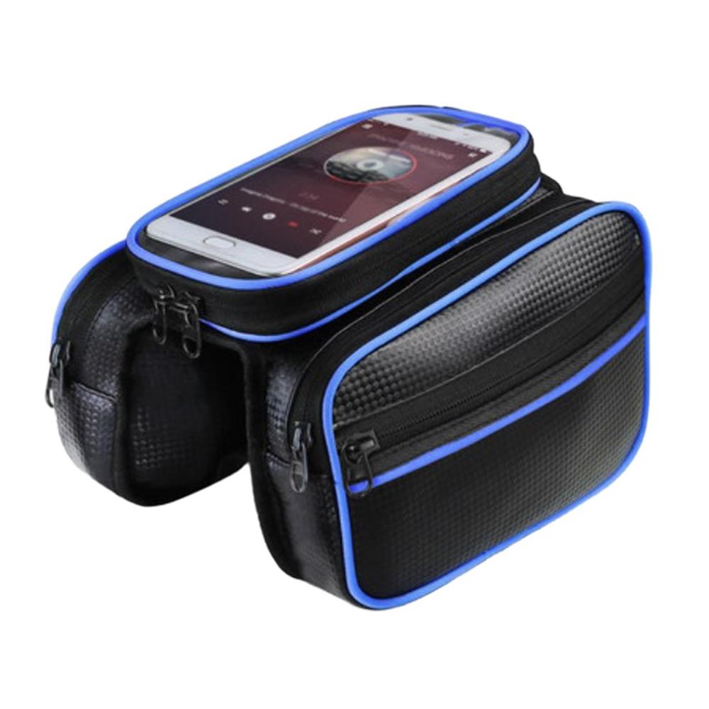 Goedkope fietstas voor mobiele telefoon, mountainbike, touchscreen tas, dubbele zadeltas, fietszadeltas, bovenbuistas, balktas: Rits blauw