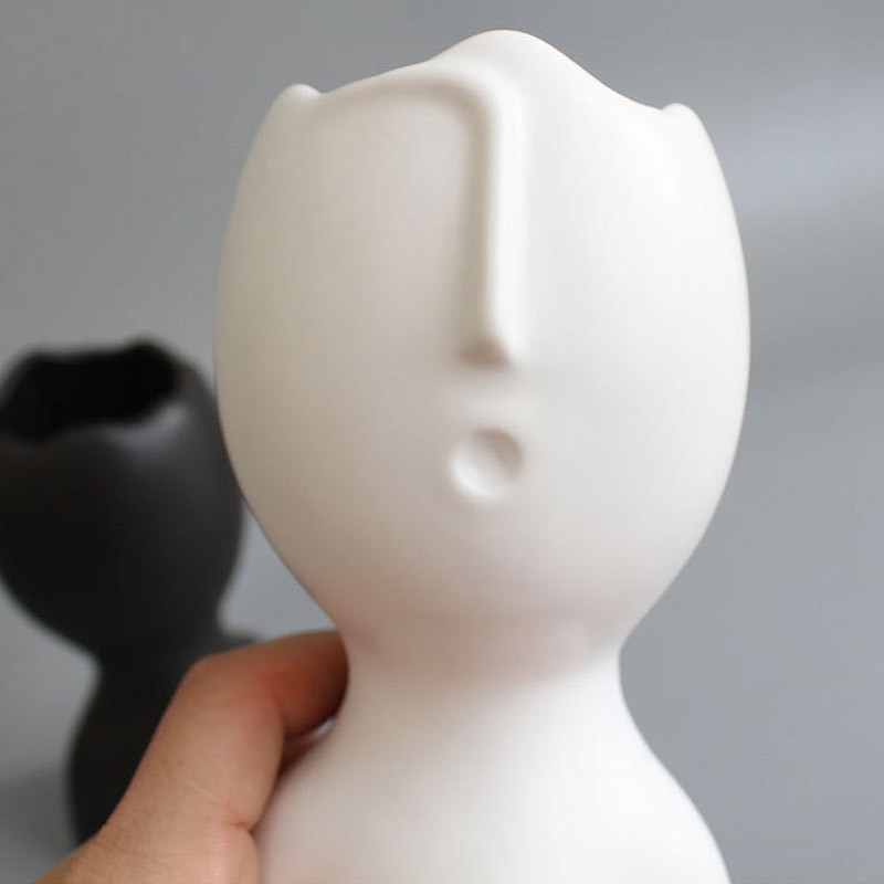 Nordic ins minimalistisk keramisk mini abstrakt vase svart og hvit ansiktsutstilling dekorasjon statue hode type vase